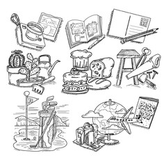 hand drawn illustration of a set of objects