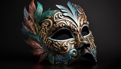 Mardi Gras carnival medieval mask illustration generative ai