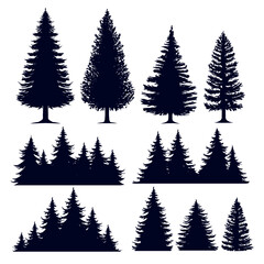 Obraz premium Pine trees mountain silhouette vector illustration editable