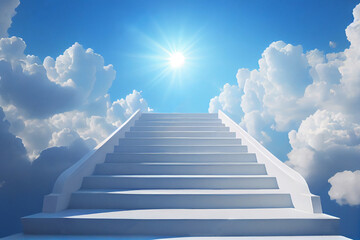 White classical stairs in heaven.