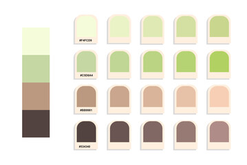 Light green dark brown color palette, pastel colors catalog, colour matching, design and edit idea