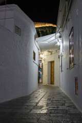 Characteristic alley on the Acropolis slopes, village of Lindos in Rhodes island GR