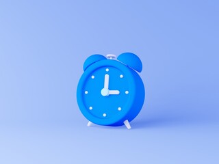 Alarm clock on blue background minimal design concept 3d render illustration