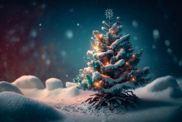 Festive winter christmas festive background with christmas tree christmas ornaments and background with blurred bokeh. Generative AI