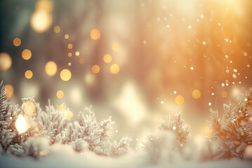 Obraz na płótnie Canvas Festive winter christmas festive background with christmas tree christmas ornaments and background with blurred bokeh. Generative AI