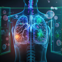 Human Lungs on modern interface screen.Healthcare and medicine,Innovation and Medical technology Concept, generative ai