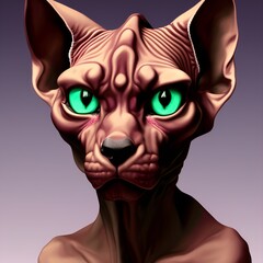 anthropomorphic cat, sphynx cat, digital illustration, Generative AI.