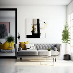Modern room interior with sofa, generative ai