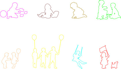 Vector sketch illustration of a colorful little boy's silhouette playing