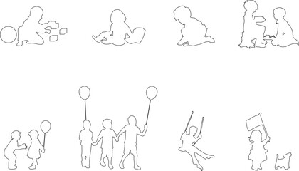 Vector sketch of a silhouette of a little boy playing