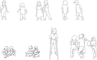 Vector sketch of a silhouette of a little boy playing