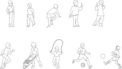 Vector sketch of a silhouette of a little boy playing
