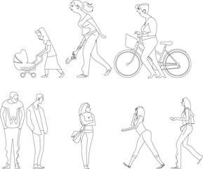 Vector sketch of cute caricature illustration of people on the move
