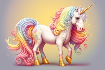 Fototapeta na wymiar cute sweet rainbow baby unicorn horse background, kids' pastel color fantasy magic ,Generative ai 