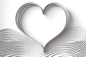 Attractive Continuous line heart shape border with realistic paper heart on white background for valentines. Generative Ai