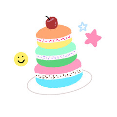 Rainbow macaron and smile icon so cute