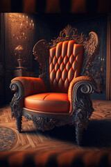 Antique Royal Orange Sofa Chair + Wooden Elegant Floor created with Generative AI technology