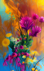 Fototapeta na wymiar background with flowers, generative ai, sketch style illustration, these depiction is fictitious and generated
