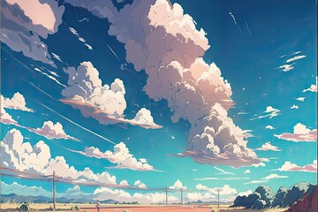 Pastel color of sky background.Manga, Anime Design, Illustration graphic design generative ai.