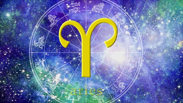 zodiac sign of Aries over horoscope and starry backround like astrology concept 