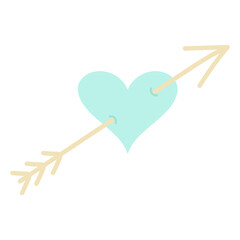 Cupid's arrow with heart. Vector flat illustration