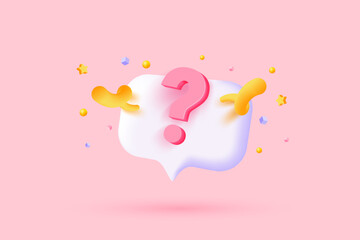 3d question mark icon sign or ask FAQ and QA answer solution information. Have a question, question answer sign or problem with cartoon 3d style concept. 3d Vector illustration