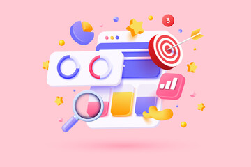 Online marketing, financial report chart, data analysis, and web development concept. Web page with data chart. 3D vector illustration