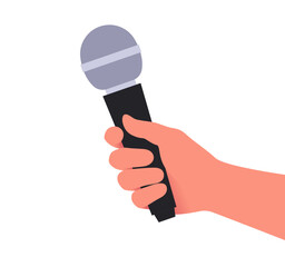 Hand holding microphone flat vector illustration