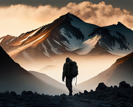 Unrecognizable traveler standing near mountain