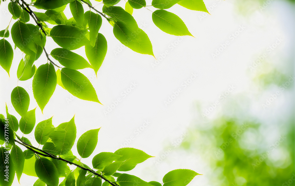 Poster green leaves spring background with copyspace. fictional. created with generative ai technology.