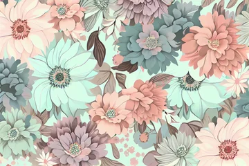 Badkamer foto achterwand Seamless pattern with flowers and plants. AI generated. © ImagesRouges