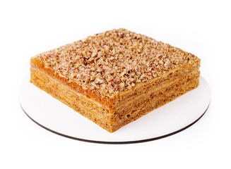 Honey cake dessert, square honey cake isolated