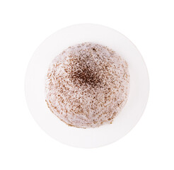White mousse cake on white plate