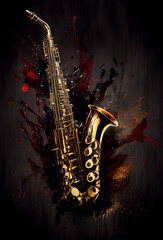Generative AI abstract painting of saxophone instrument. Fun, hobby and leisure concept