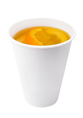 tea with orange slices in a plastic cup