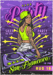 Young girl DJ colorful poster