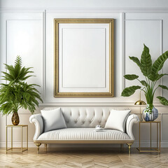 Frame mockup in modern home interior background, 3d render. Mockup wall. Generative AI