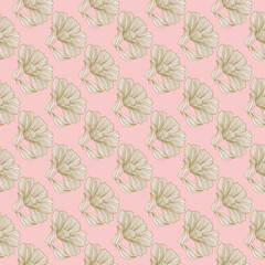 Abstract floral line seamless pattern in retro style. Delicate vintage outline flower endless background.