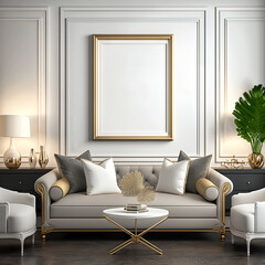 Frame mockup in modern home interior background, 3d render. Mockup wall. Generative AI