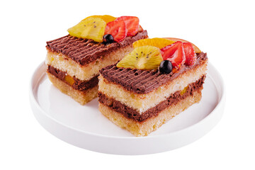 pieces of puff pastry cakes with strawberries and kiwi
