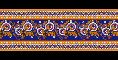 Vintage repeat border with floral symmetry. Floral design repeat border with different size.