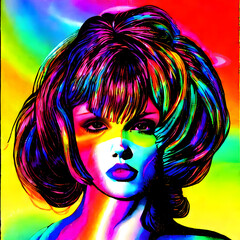 Obraz premium Portrait Frau in Regenbogenfarben. created with generative AI technology