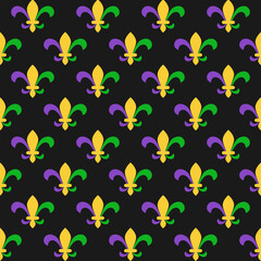Fototapeta premium Mardi Gras Fleur de lis seamless pattern. Royal lily vector background. Easy to edit template for carnival decorations