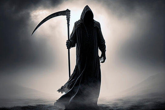 Grim reaper, generative ai death illustration of a scary,  horror shot