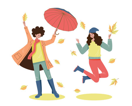 Big isolated cartoon style happy young couple walking on park, flat vector illustration