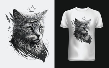 Monochrome Cat face sketch, vector illustration. Hand drawn. Cute Cat portrait. Vector illustration for print design