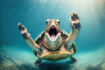 Happy Turtle Jumping Forward - AI Generative