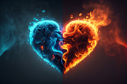 heart in fire. Striking image of heart made with fire and ice. Perfect for websites, blogs, and print media. Showcase love, passion, and duality in one beautiful picture. Ideal for love, relationships