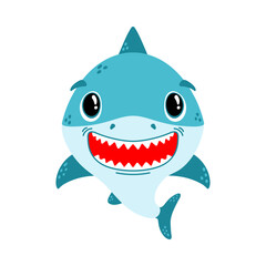 Cute little shark. Vector illustration, isolated on a white background. Scandinavian cartoon style flat design. Concept for children print.