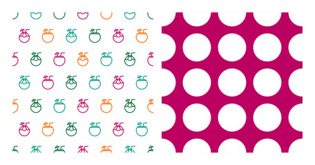 Set of 2 seamless patterns with coconut drink and circles